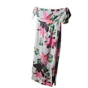 Parisian Petite Floral Maxi Dress With Off-Shoulder Design Sheer Overlay & Tie-S